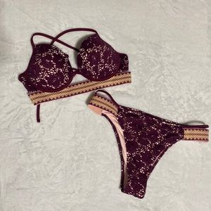 Shade & Shore Burgundy Floral Bikini Top
